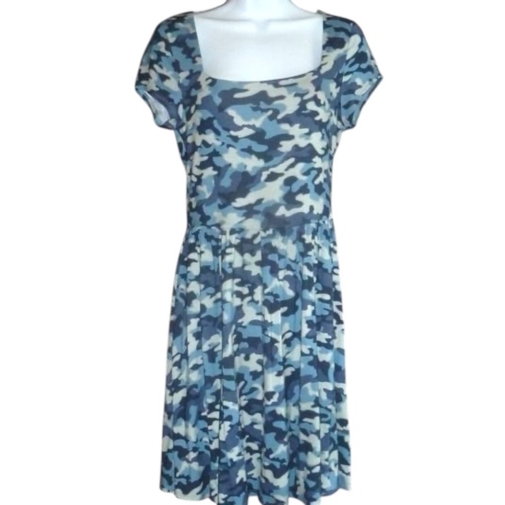 Camo Print Short Summer Dress, Blue & White Camoflage, Wild Meadow, M, NWT